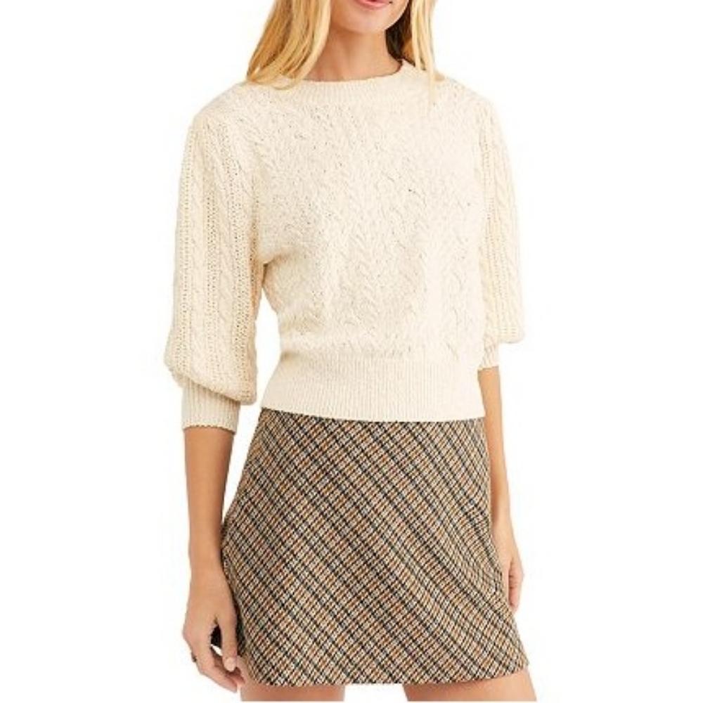 Free People Villa Cable Pullover Sweater Ivory - Picture 4 of 5